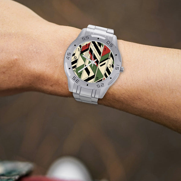 Modern Men's Watch In Bauhaus Design Green, Black, Cream Red, Business Stainless Steel Watch