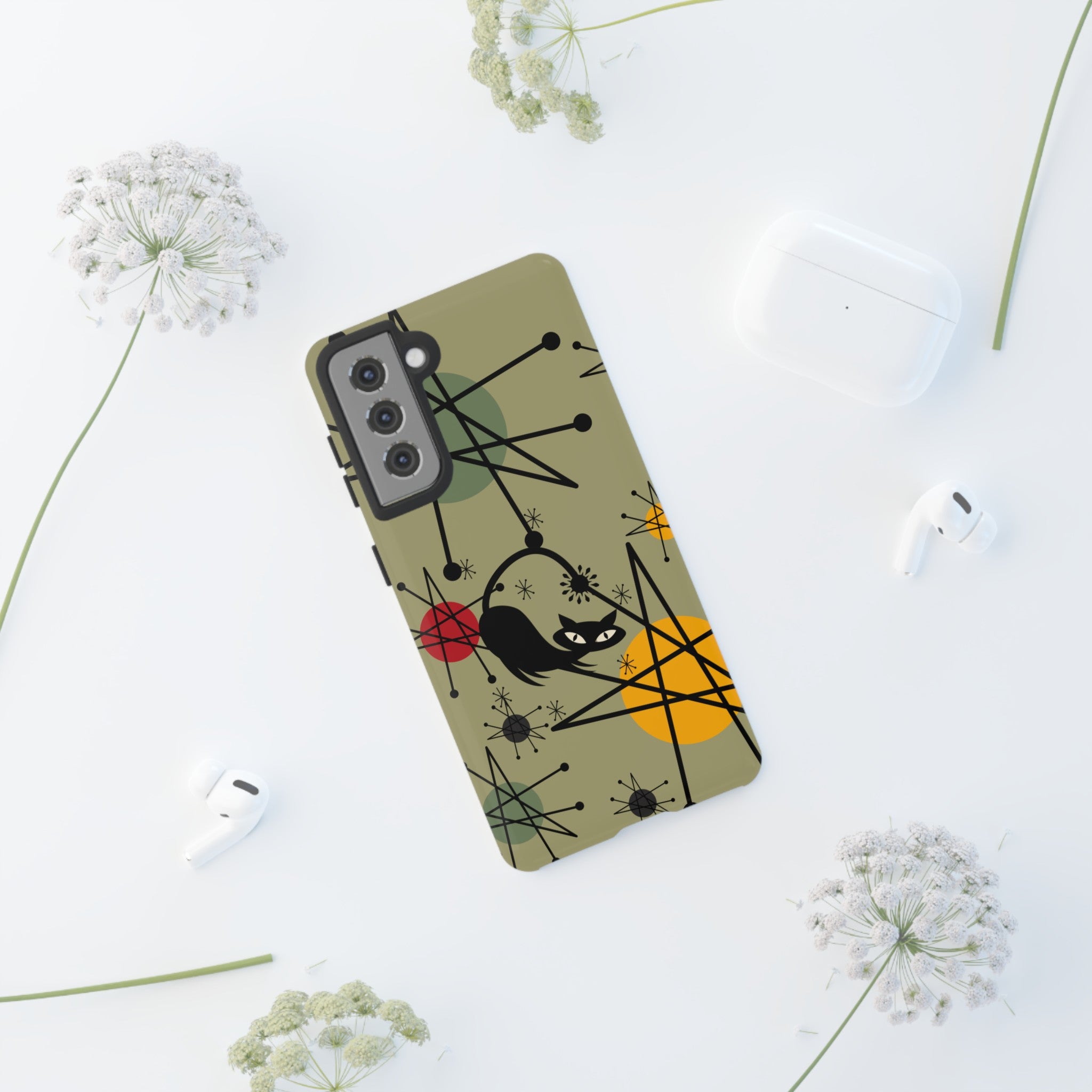 Mid Century Modern Atomic Cat, Retro Chic Groovy Mod Samsung, Smart Phone Tough Cases