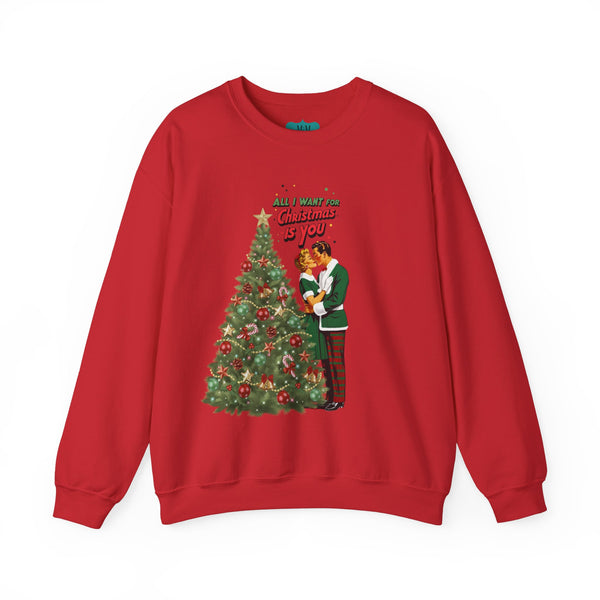 Mid Century Modern Christmas 50s Retro Kitschy Vintgage Holiday Love Crewneck Sweatshirt - "All I Want for Christmas Is You"