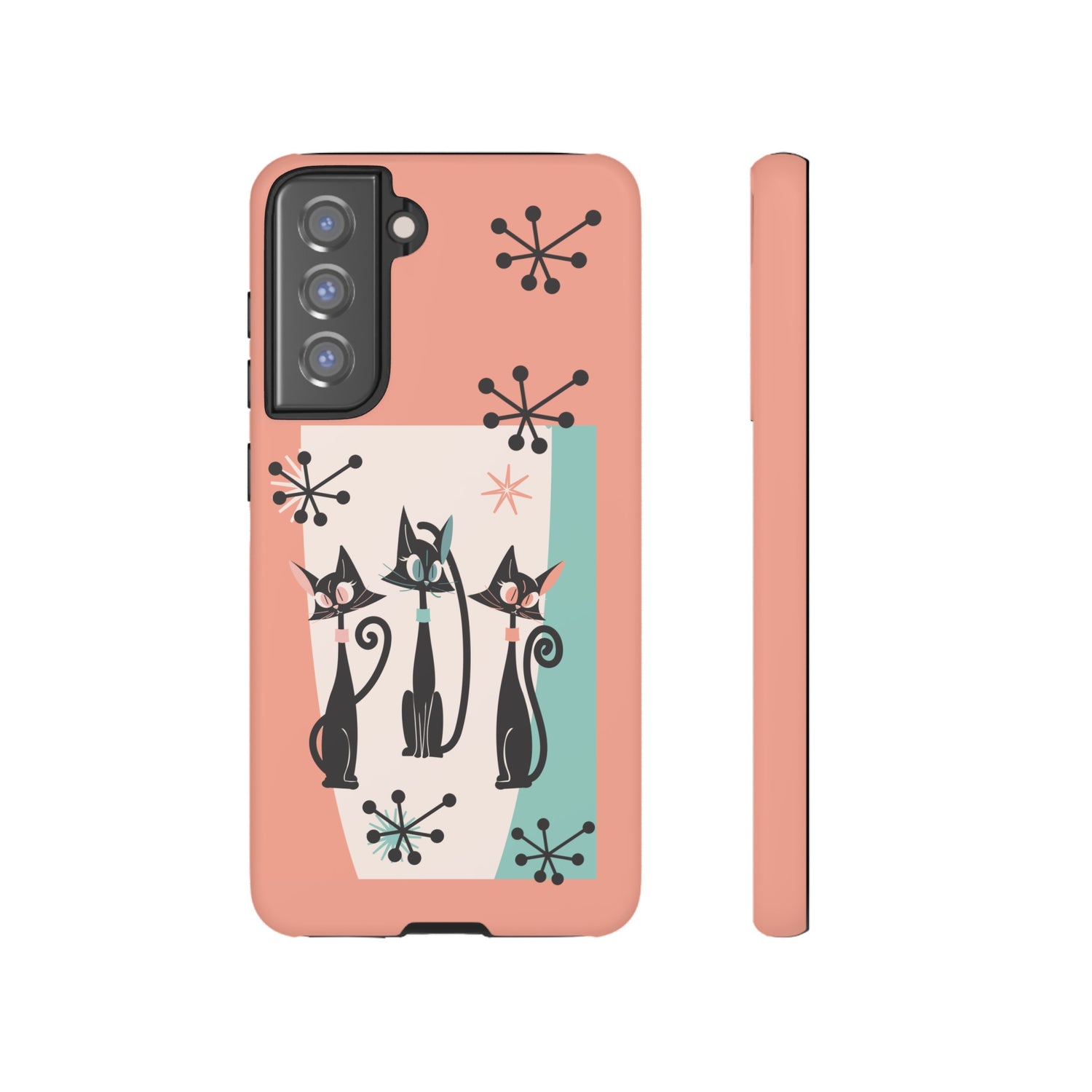 Atomic Cat Mid Mod Coral Aqua Blue Starburst Kitschy Fun Chic Samsung, Smart Phones Tough Cases