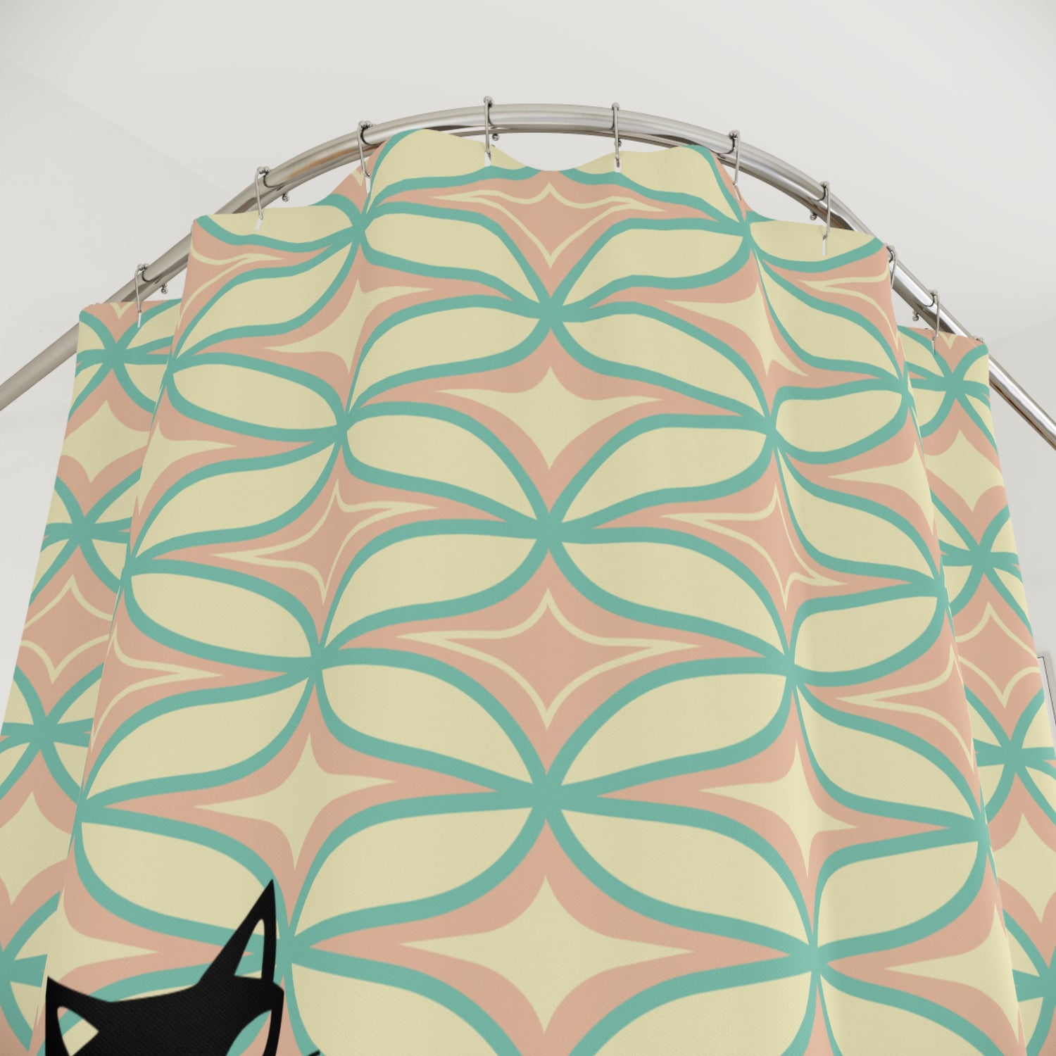 Atomic Whimsical Cat Mid Century Modern Pattern Shower Curtain - Fun and Stylish Bathroom Decor - Mid Century Modern Gal