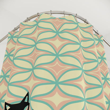 Atomic Whimsical Cat Mid Century Modern Pattern Shower Curtain - Fun and Stylish Bathroom Decor - Mid Century Modern Gal