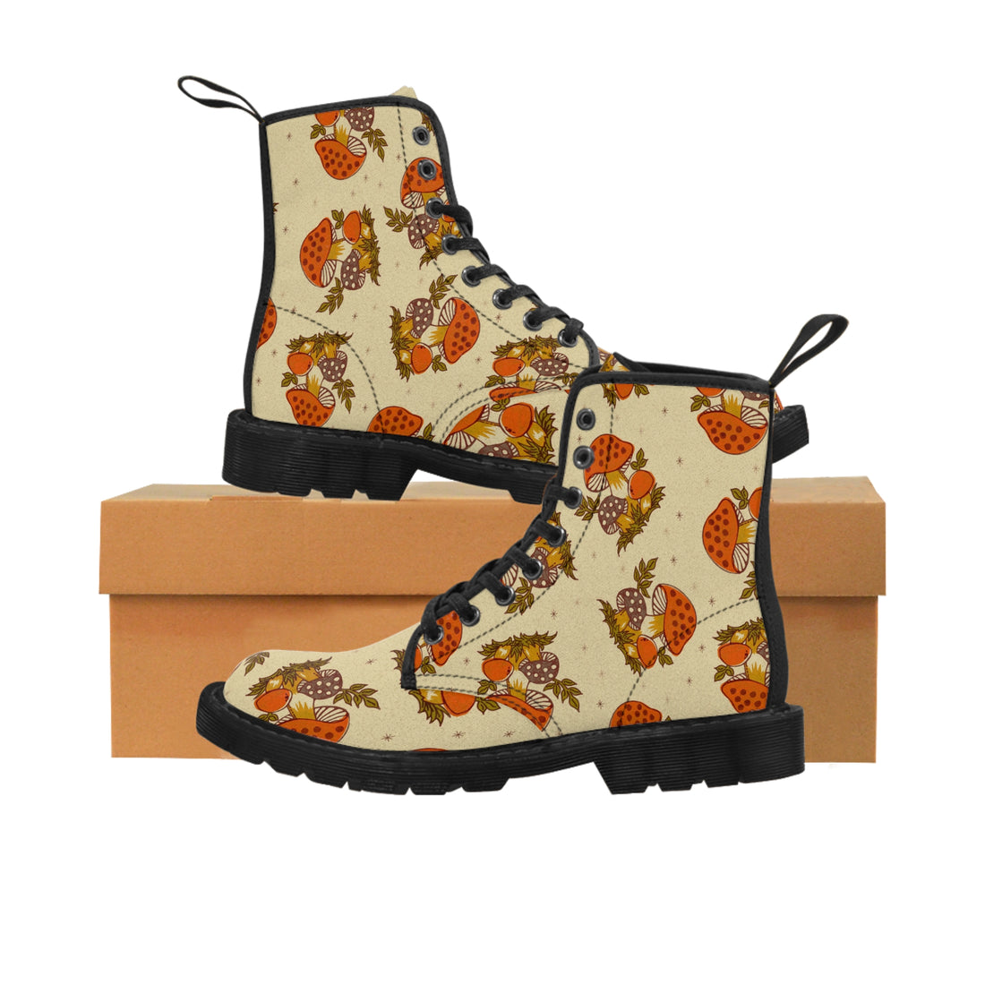 70s Mushroom Groovy Hip, Orange, Brown, Funky Combat Boots - Mid Century Modern Gal