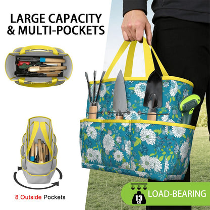 Chinoiserie Floral Teal Green White Elegant Garden Tool Bag