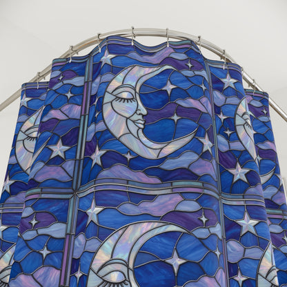 Halloween Stained Glass Style Night Sky Moon Stars Clouds Shower Curtain - Mid Century Modern Gal