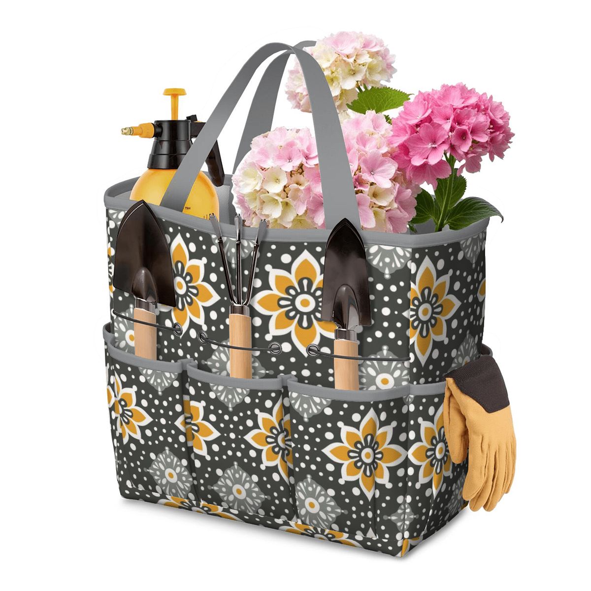 Floral Bohemian Retro Gray Yellow Modern Garden Tool Bag - Mid Century Modern Gal