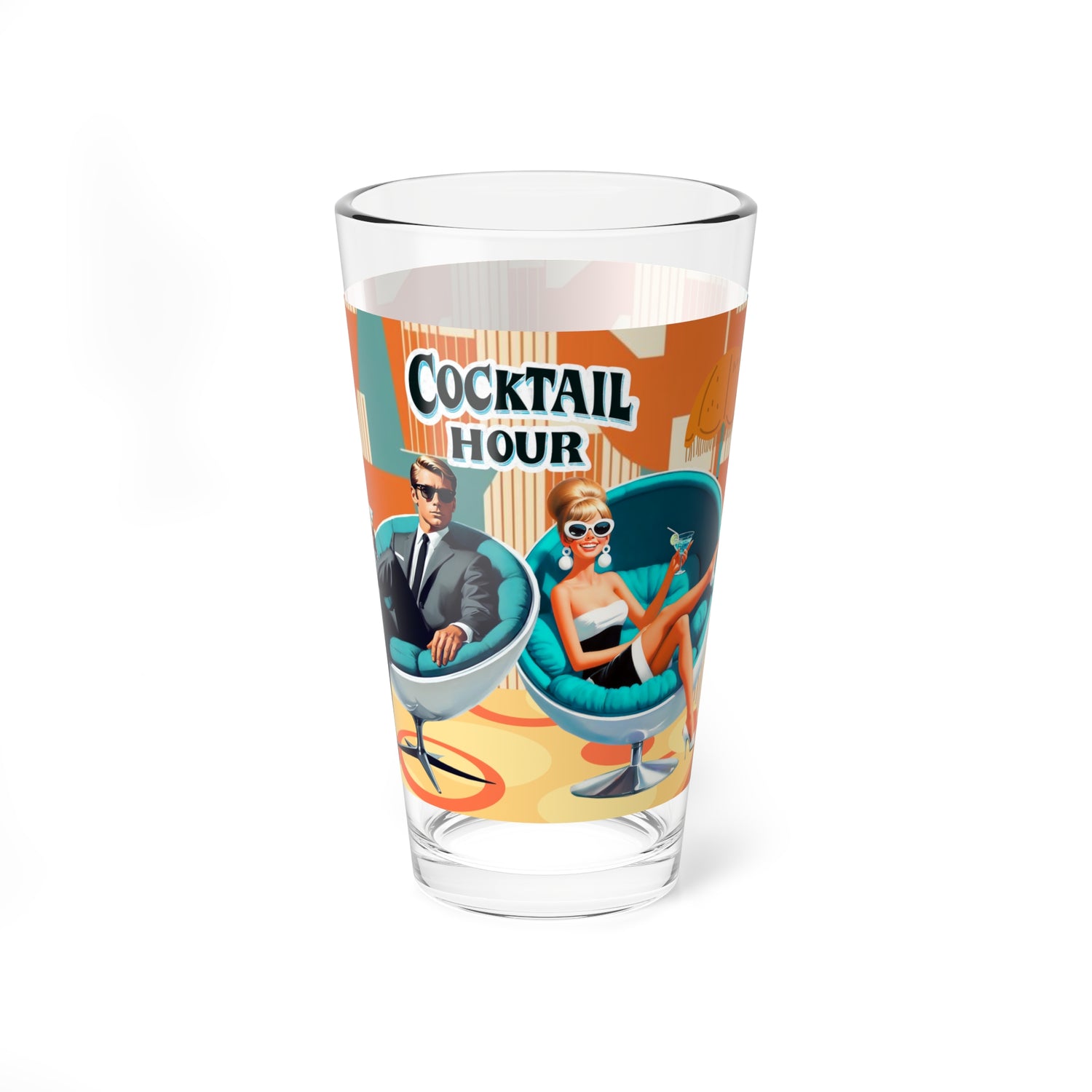 Mid Century Modern Barware Glass, Mod 60s Retro Cocktail Hour Mixing Glass - 16oz Drinkware - Mid Century Modern Gal