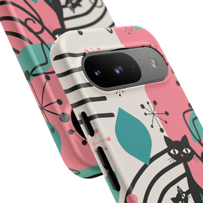 Mid Mod Atomic Cat Boomerang Starburst, Pink, Black Kitschy Stylish Cat Phone Case: Modern Design for Cat Lovers