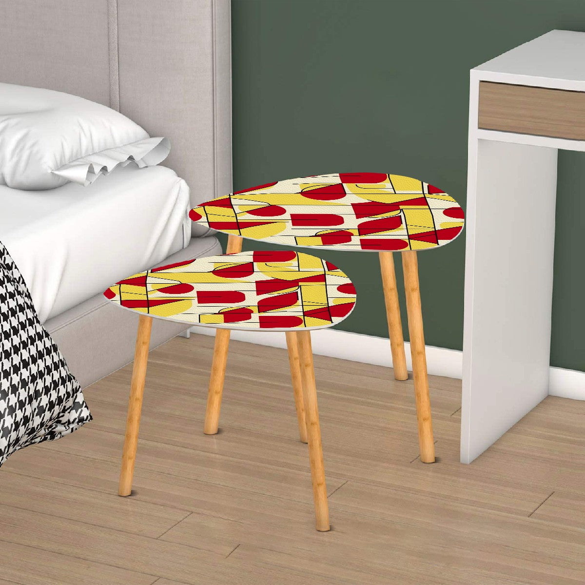 Bauhaus Designed Mid Century Modern Red, Yellow Black Geometric Abstract Designed Nesting Tables - Mid Century Modern Gal