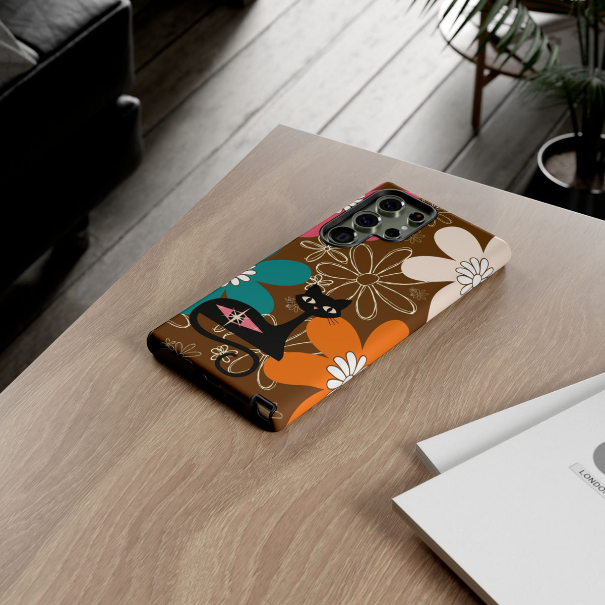 Atomic Cat Retro 70s Vibe Flower Power Tough Cases: Cute Floral and Cat Phone Case for Cat Lovers