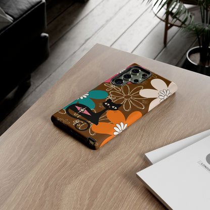Atomic Cat Retro 70s Vibe Flower Power Tough Cases: Cute Floral and Cat Phone Case for Cat Lovers
