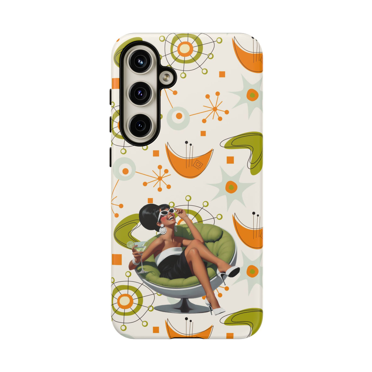 Mid Century Modern Atomic Starburst Mid Mod 60s Gal Retro Chic Tough Phone Case with Vintage Glamour Design - Mid Century Modern Gal