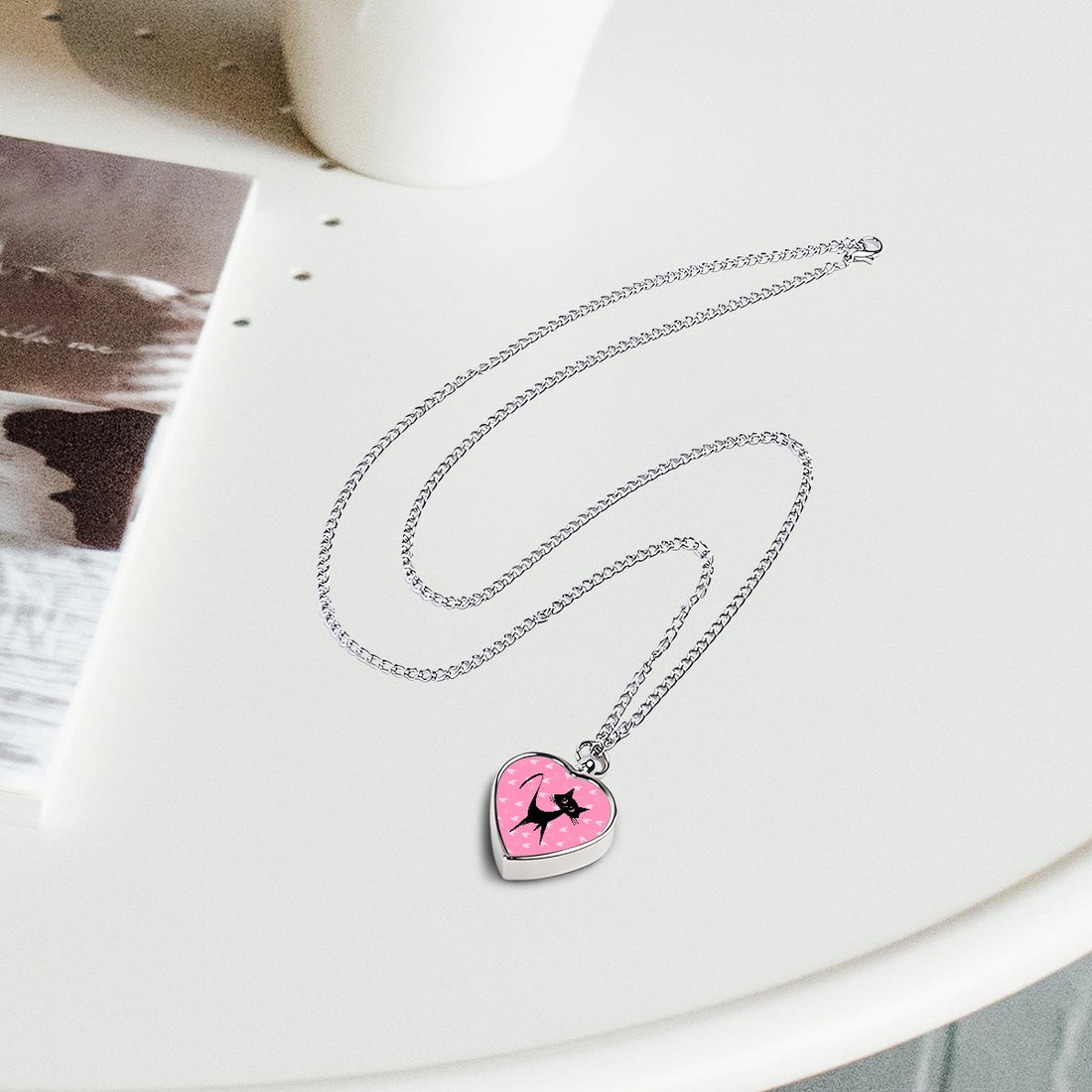 Pink Atomic Boomerang Atomic Kittie, Sentimental Pet Ashes Necklace - Mid Century Modern Gal