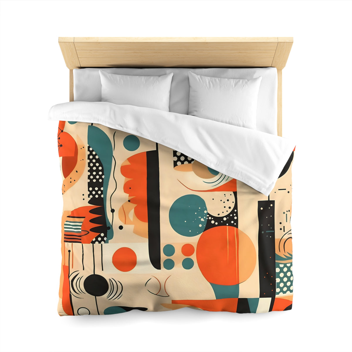 Mid Mod Bauhaus Teal, Orange Abstract Geometric Duvet Cover - Mid Century Modern Gal