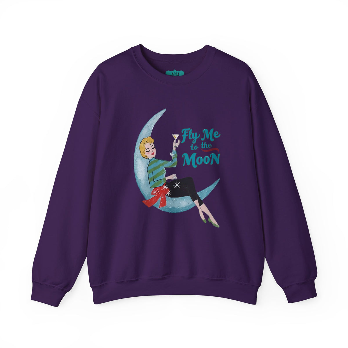 Mid Century Modern Christmas Vintage 'Fly Me to the Moon' Eco-Friendly Crewneck Sweatshirt - Mid Century Modern Gal