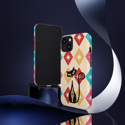 Mid Century Modern Atomic Cat, Atomic 50s Diamonds Retro Phone Tough Cases