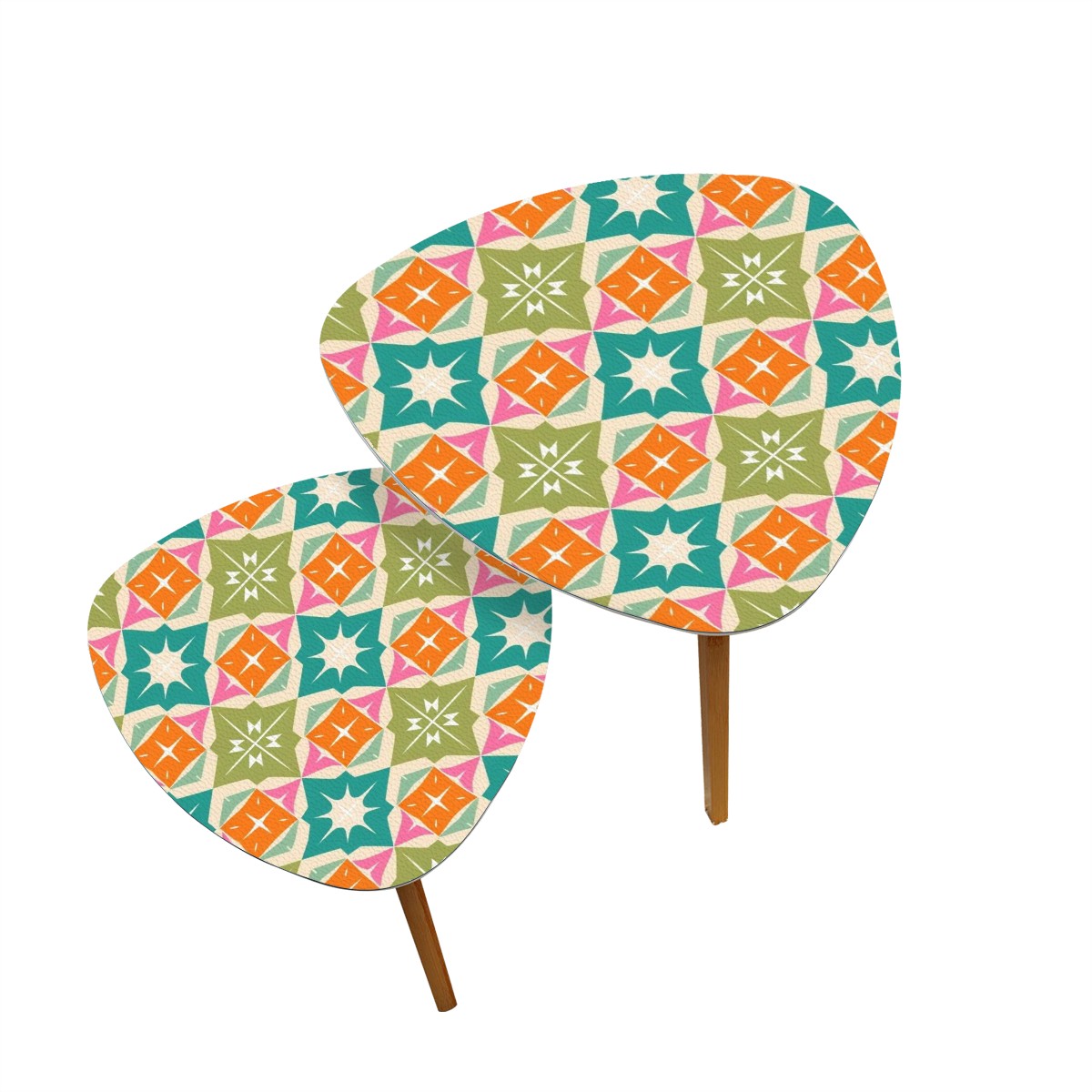 Mid Century Modern Atomic Diamond Starbursts, Orange, Green Teal Retro Mod Nesting Tables - Mid Century Modern Gal