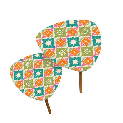 Mid Century Modern Atomic Diamond Starbursts, Orange, Green Teal Retro Mod Nesting Tables - Mid Century Modern Gal