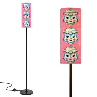 Mid Century Modern Kitschy Anthropomorphic Blue Cat with Floral Hat Slim Floor Lamp