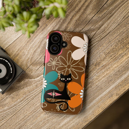 Atomic Cat Retro 70s Vibe Flower Power Tough Cases: Cute Floral and Cat Phone Case for Cat Lovers