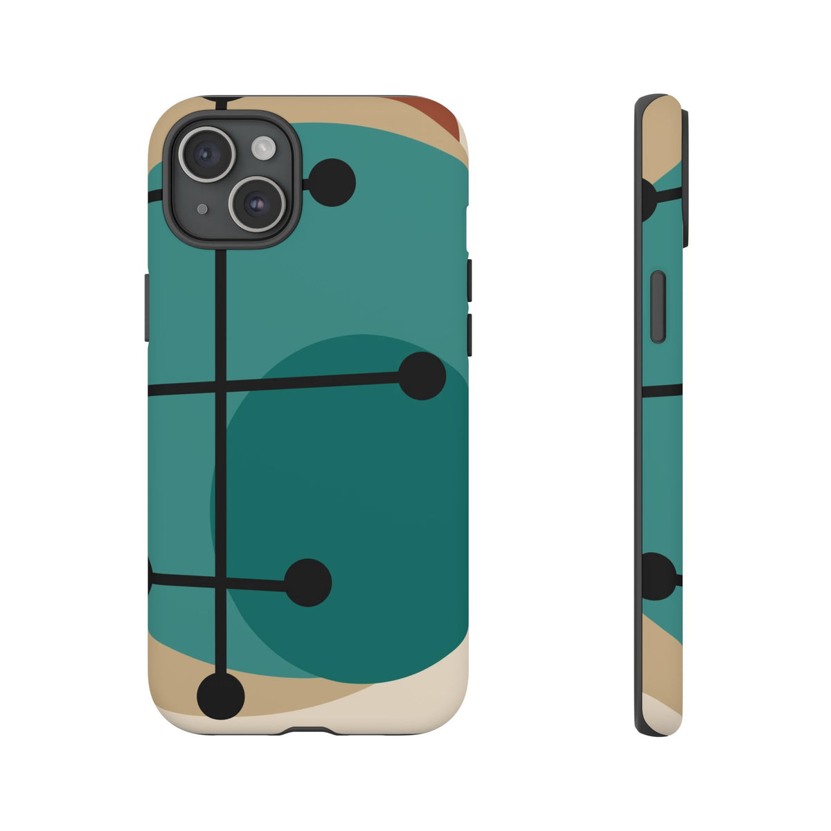 Mid Century Mod, Geometric, Retro Beige Teal Blue, Smart Phones Tough Phone Cases