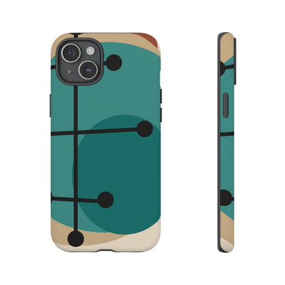 Mid Century Mod, Geometric, Retro Beige Teal Blue, Smart Phones Tough Phone Cases