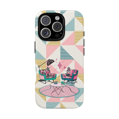 Atomic Cats Reading, Book Talk, Book Lover, Retro Chic Phone Case with Retro Vibe - Cozy Living Room Design - Mid Century Modern Gal