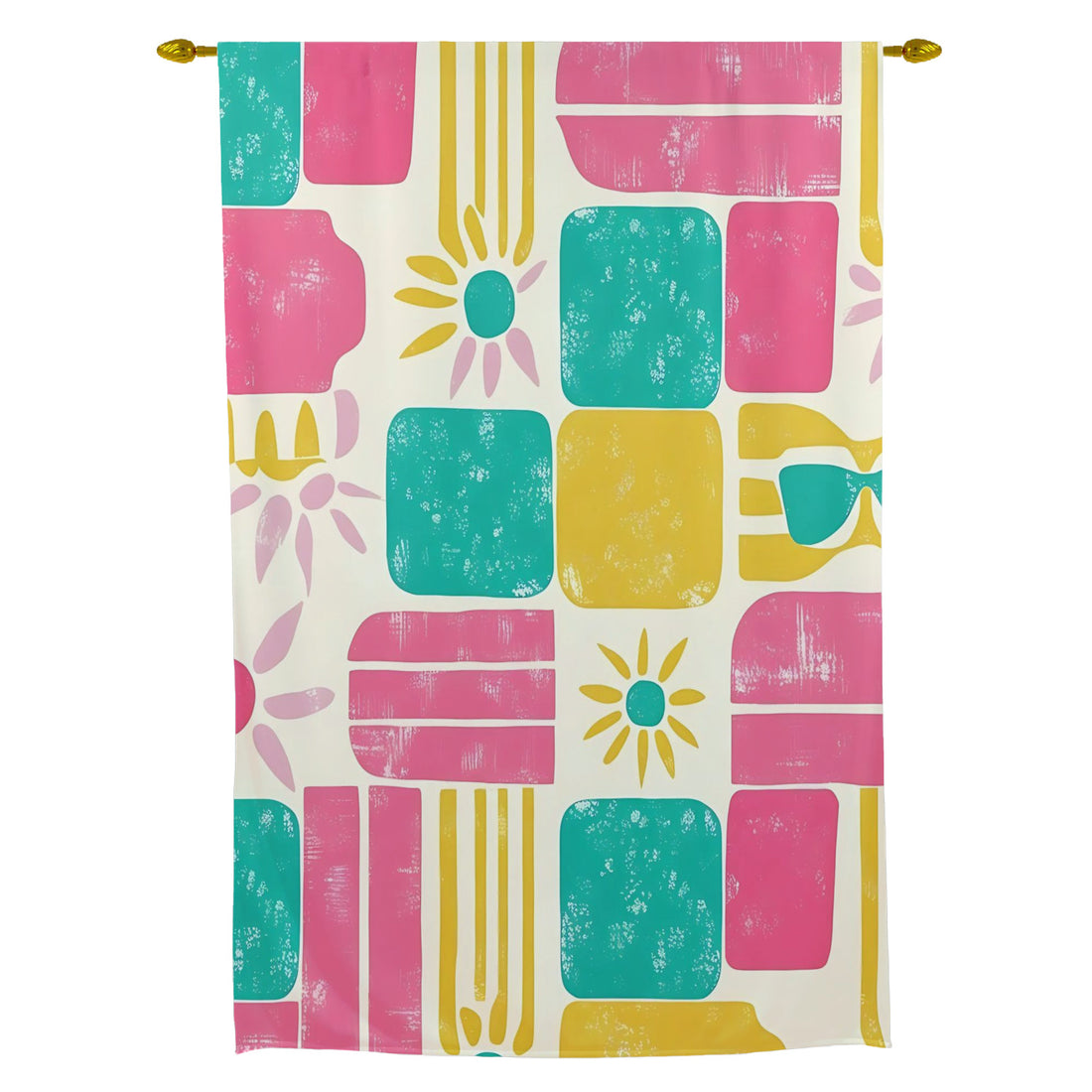 Palm Springs California Sunny Pink, Teal, Retro Tie Up curtain - Mid Century Modern Gal