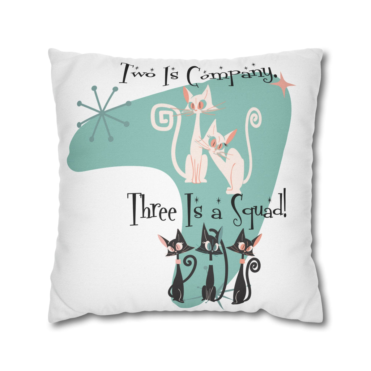 Atomic Kitschy Cats, Mid Mod Boomerang Family Co-worker Bestie Gifts Pillow Cover - Mid Century Modern Gal