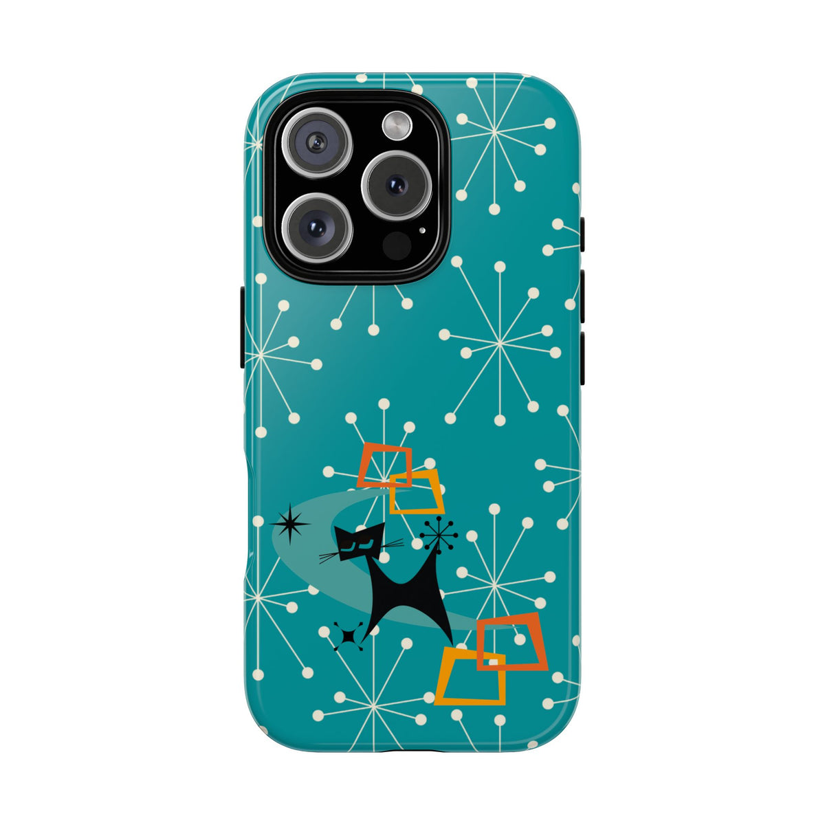 Atomic Space Cat, Starburst Blue, Retro Groovy Smart Phone Tough Phone Cases