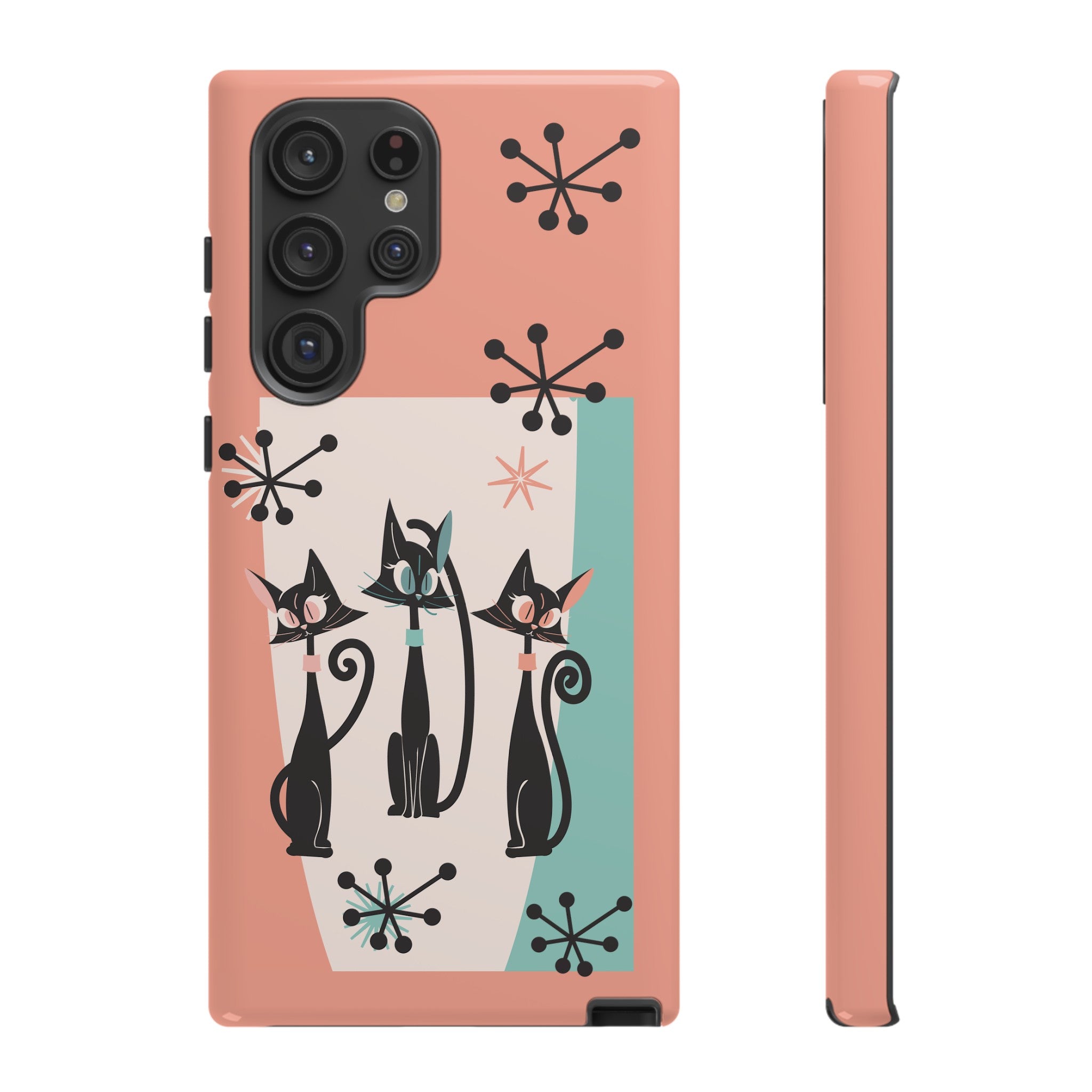 Atomic Cat Mid Mod Coral Aqua Blue Starburst Kitschy Fun Chic Samsung, Smart Phones Tough Cases