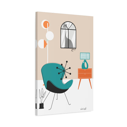 Atomic Cat Wall Art Mid-Century Modern Minimalist  Canvas Art Print - Mid Century Modern Gal