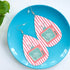 Wallace and Davis Christmas Earrings, White Pink Striped Holiday Faux Leather Teardrop Earrings - Mid Century Modern Gal