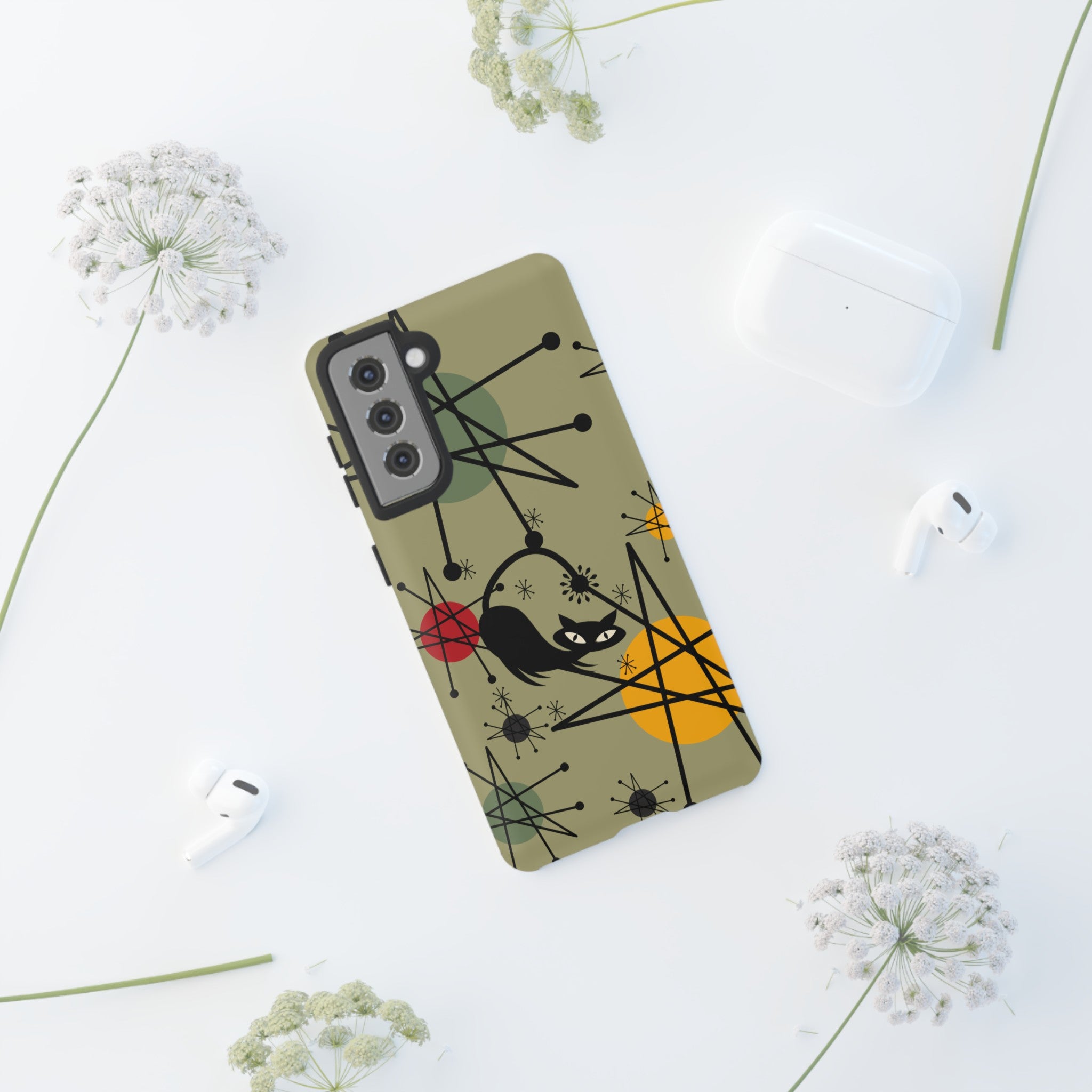 Mid Century Modern Atomic Cat, Retro Chic Groovy Mod Samsung, Smart Phone Tough Cases