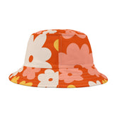 Retro 70s Flower Power  Floral Bucket Hat - Vibrant Summer Style for Festivals and Casual Outings - Mid Century Modern Gal