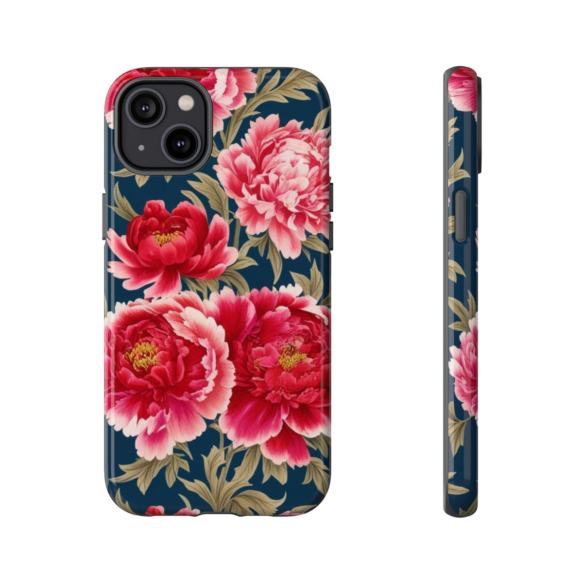 Chinoiserie Royal Blue Pink, Red Roses And Peony Floral Tough Phone Case