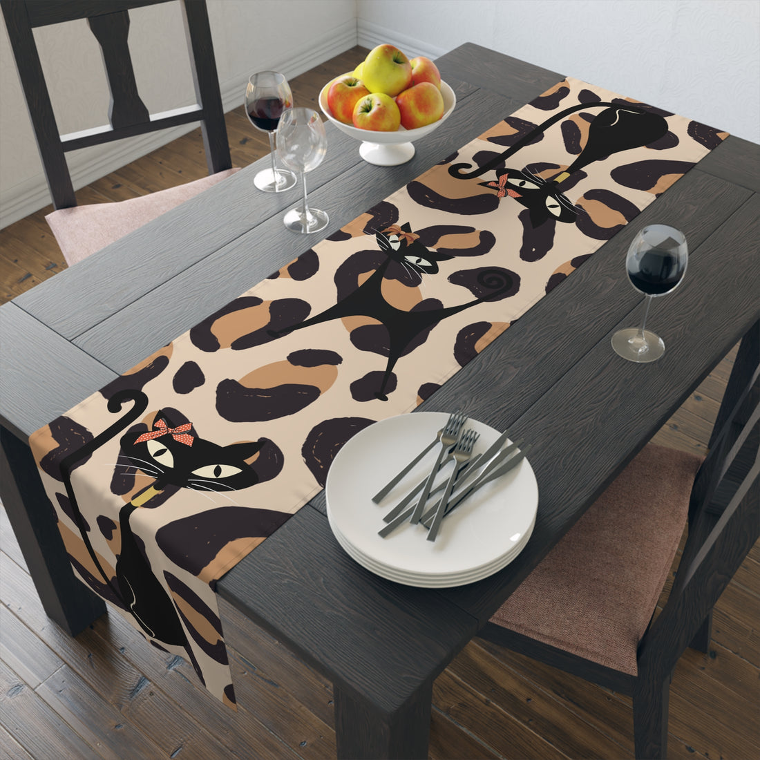 Atomic Cat Leopard Print Boujee Dining Room, Kitchen, Sideboard, Mid Mod Table Runner