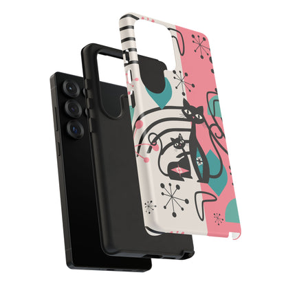 Mid Mod Atomic Cat Boomerang Starburst, Pink, Black Kitschy Stylish Cat Phone Case: Modern Design for Cat Lovers