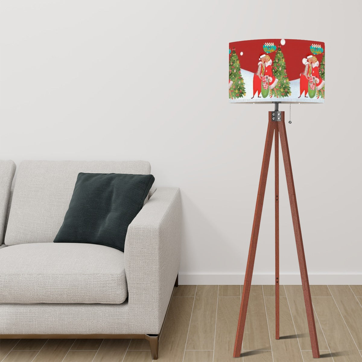 Kitschy Retro Holiday Red, Vintage Christmas Couple Tripod Floor Lamp Shade ONLY