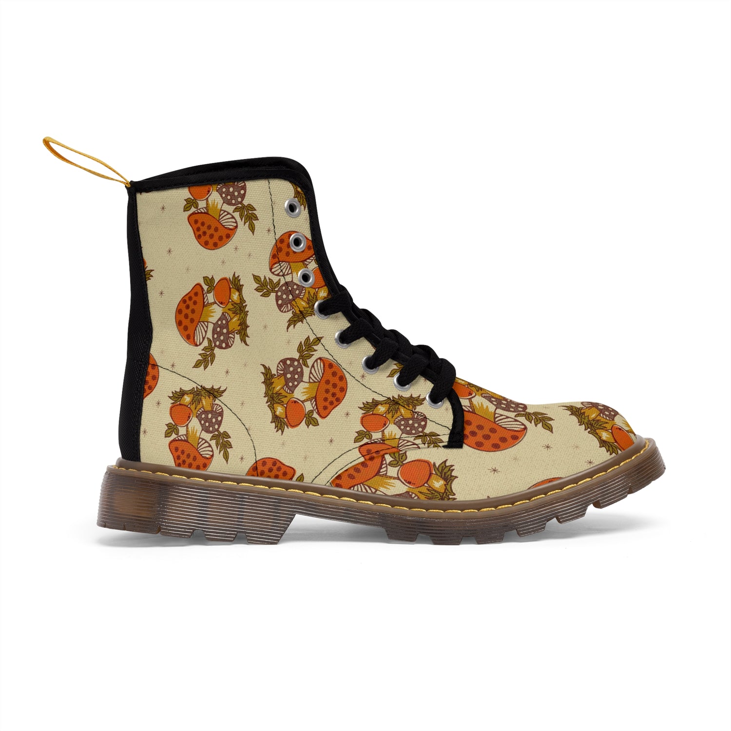 70s Mushroom Groovy Hip, Orange, Brown, Funky Combat Boots