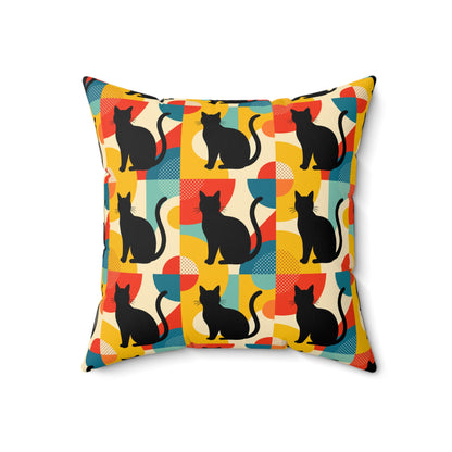 Pop Art Black Atomic Cats, Red Blue Yellow, Pillow Cover and Insert - Mid Century Modern Gal
