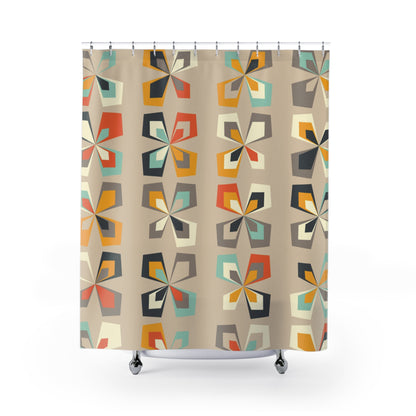 Mid Century Shower Curtain, 60s 70s Retro Scandinavian Pinwheel Butterfly Shower Curtain