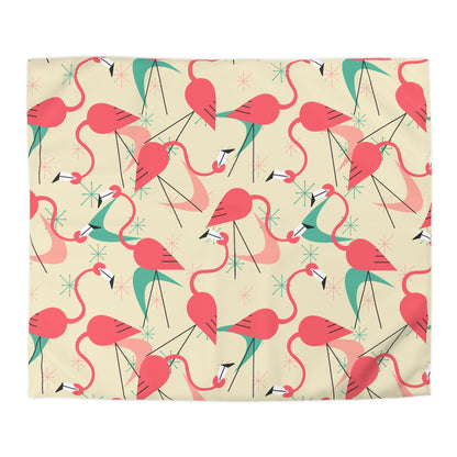Palm Springs California Kitschy Quirky Dancing Tropical Flamingos Duvet Cover - Fun Summer Bedding - Mid Century Modern Gal