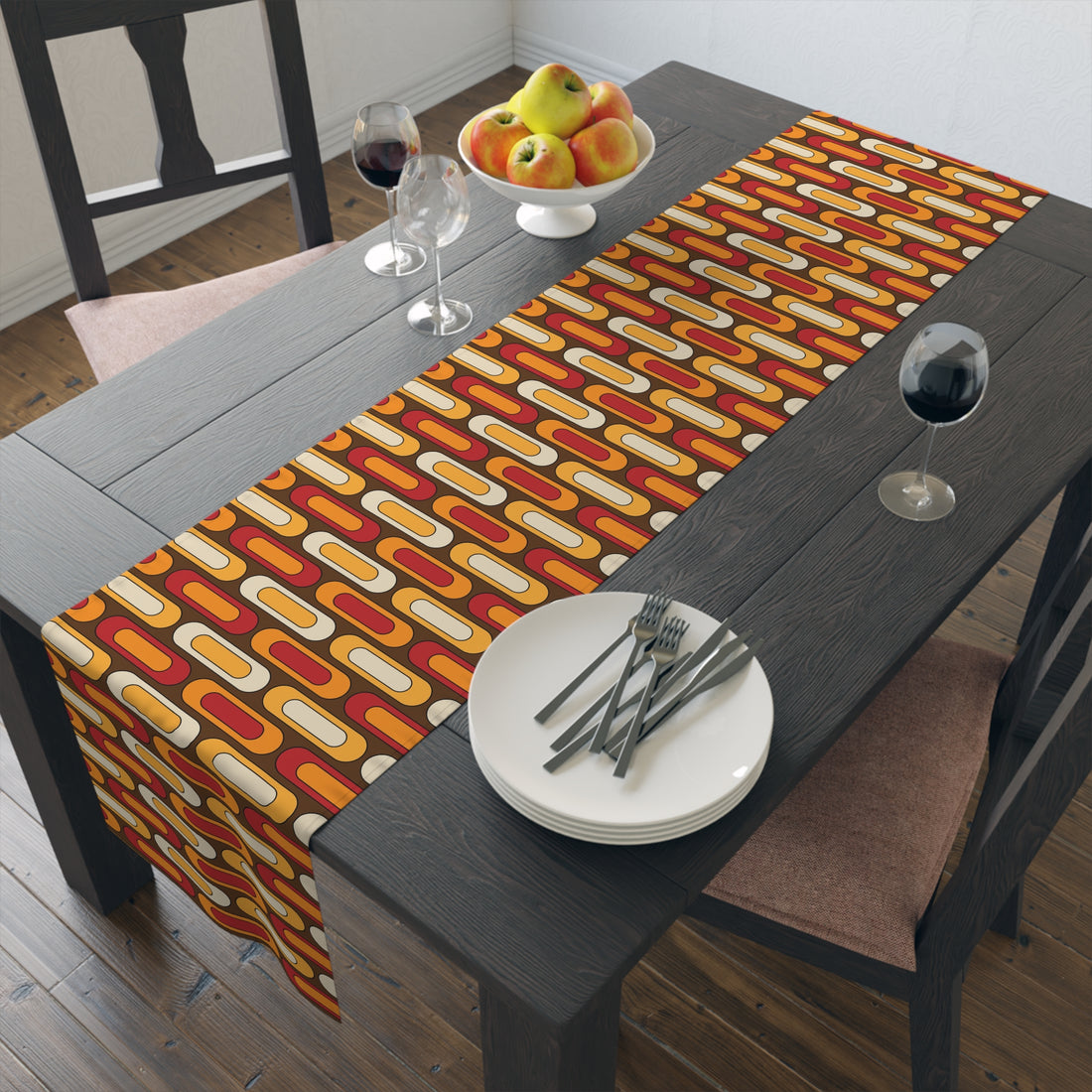 Retro Geometric Table Runner - Vibrant Mid Mod Design - Mid Century Modern Gal