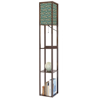 Art Deco Peacock Inspired Floor Lamp with Shelves