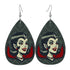 Vampire Dracula Girl Halloween Goth Horror Buff MCM Green Vegan Leather Teardrop Earrings - Mid Century Modern Gal