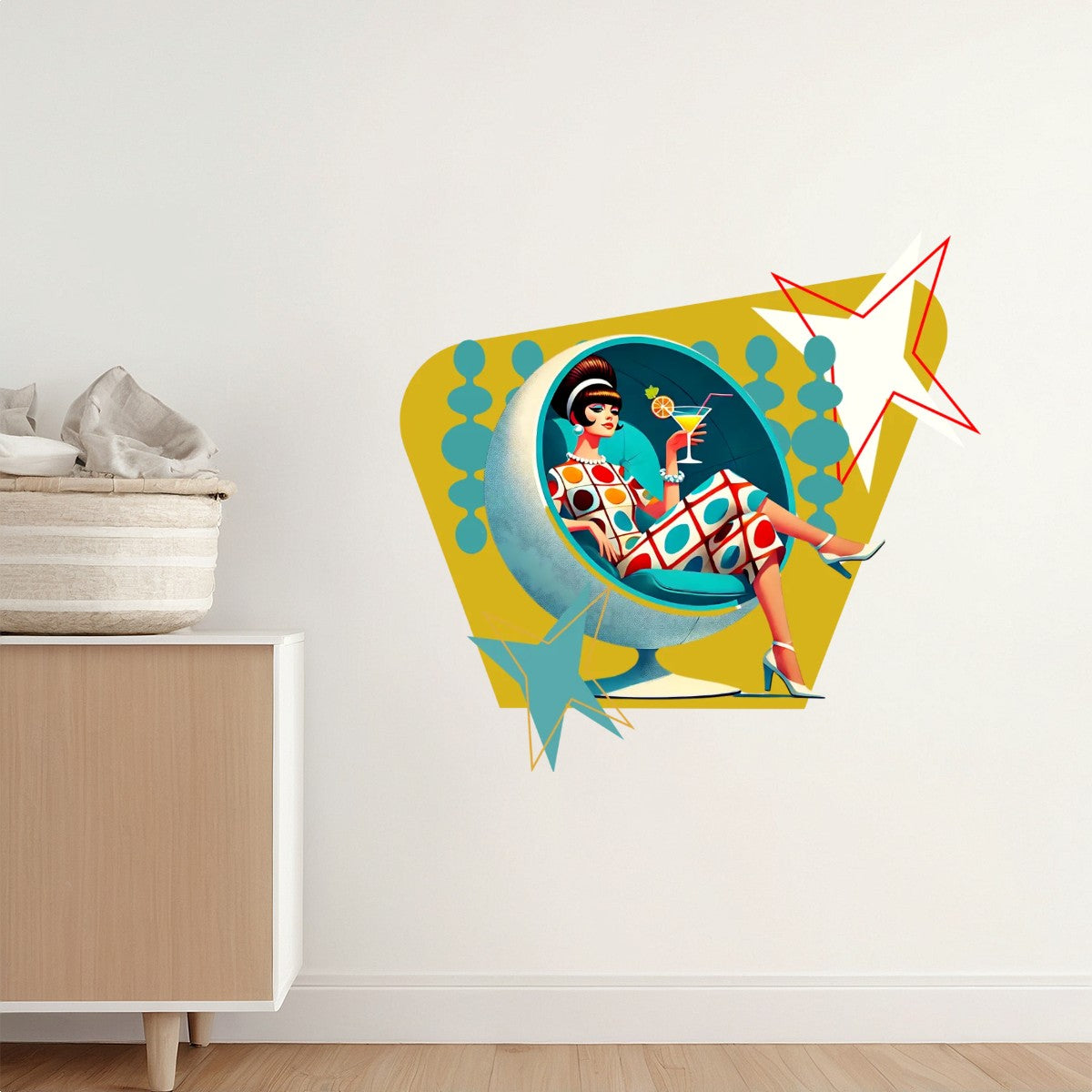 Mid Century Mod Gal, Atomic Cocktail Hour, MCM Peel And Stick Wall Decal - Mid Century Modern Gal