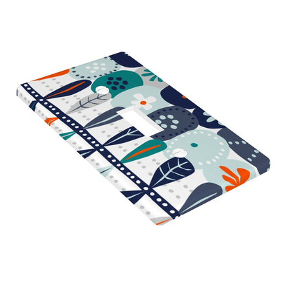 Modern Danish Scandinavian Floral Designed Blue, Teal, Orange White Switch Cover 1-Gang 1 Toggle - Mid Century Modern Gal