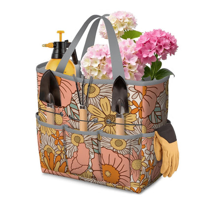 70s Floral Pink Orange Garden Tool Bag - Mid Century Modern Gal