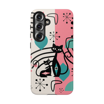 Mid Mod Atomic Cat Boomerang Starburst, Pink, Black Kitschy Stylish Cat Phone Case: Modern Design for Cat Lovers